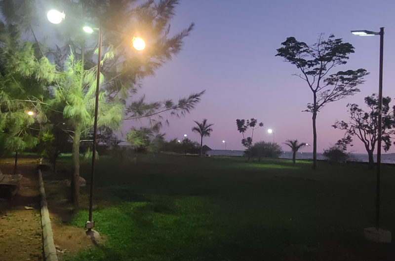 A colorful slide in the playground.